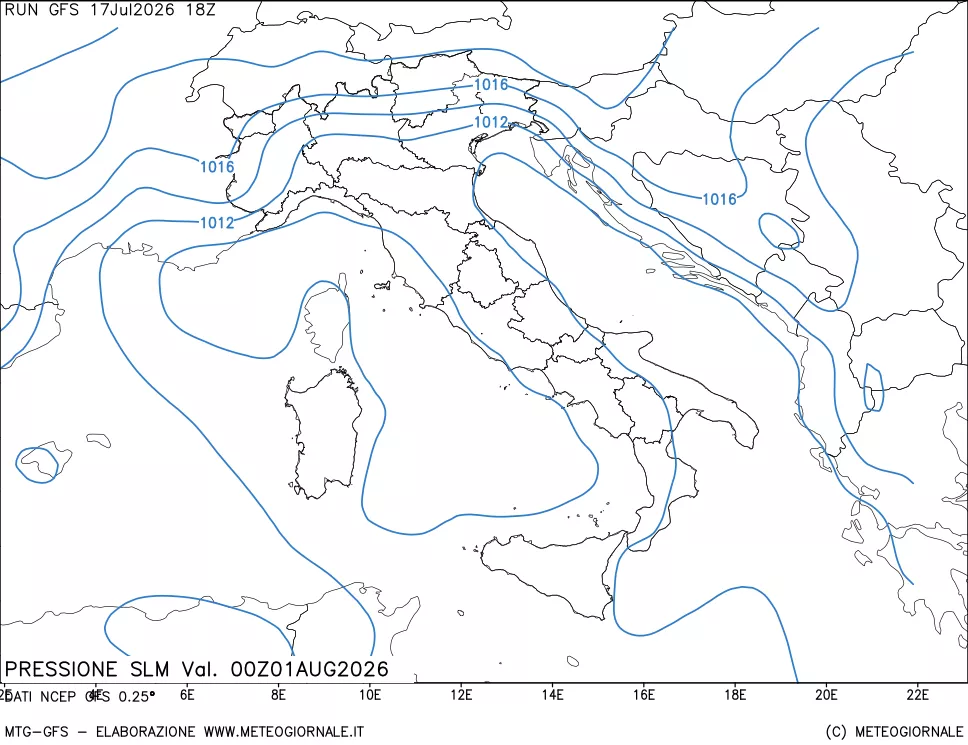mappa Pressione sul livello del mare