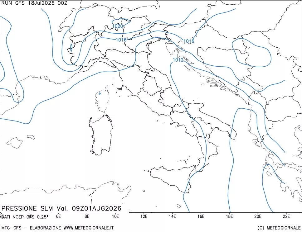 mappa Pressione sul livello del mare