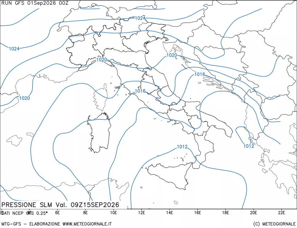 mappa Pressione sul livello del mare