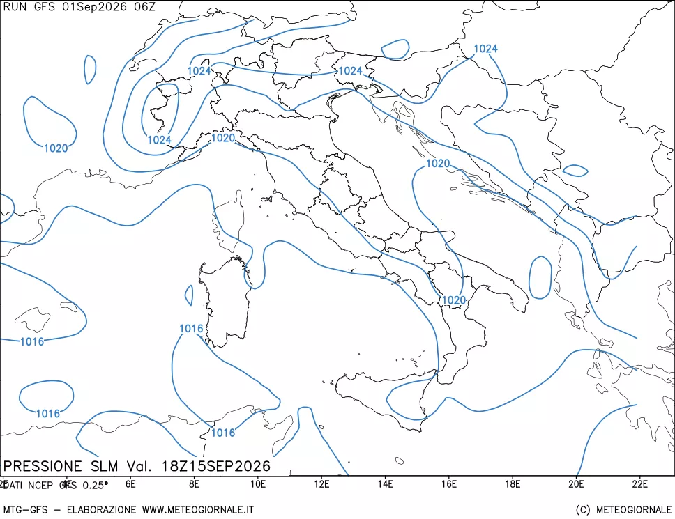 mappa Pressione sul livello del mare