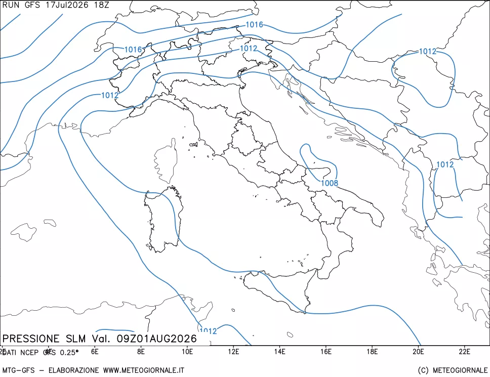 mappa Pressione sul livello del mare