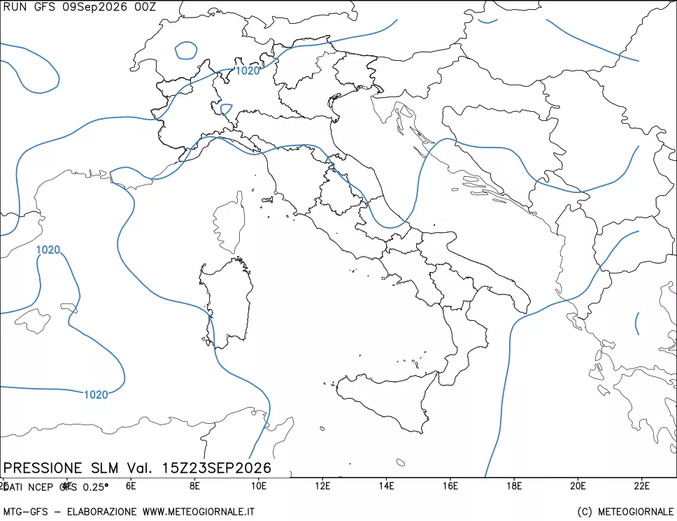 mappa Pressione sul livello del mare