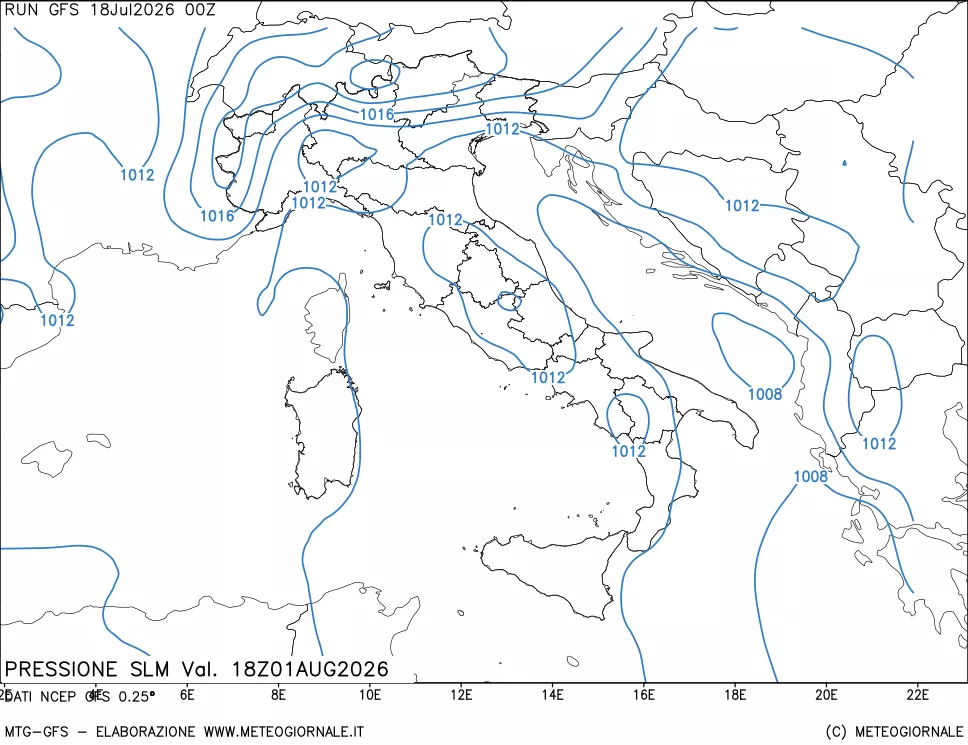 mappa Pressione sul livello del mare