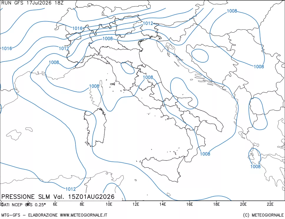 mappa Pressione sul livello del mare