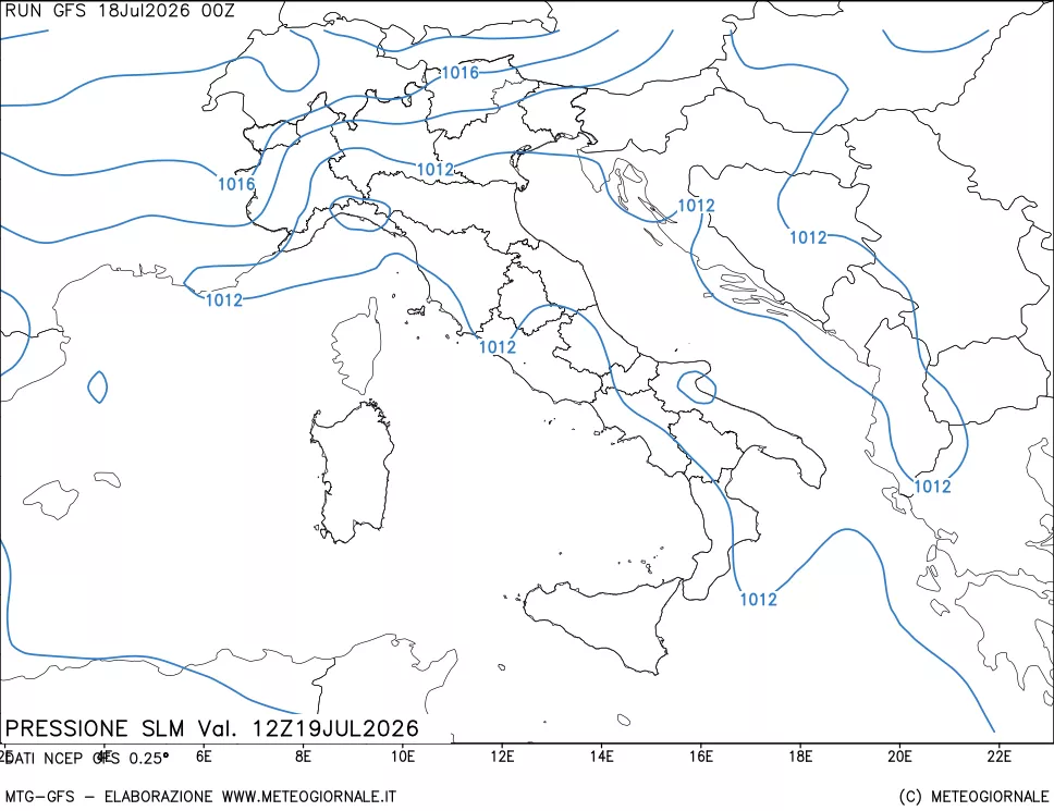 mappa Pressione sul livello del mare