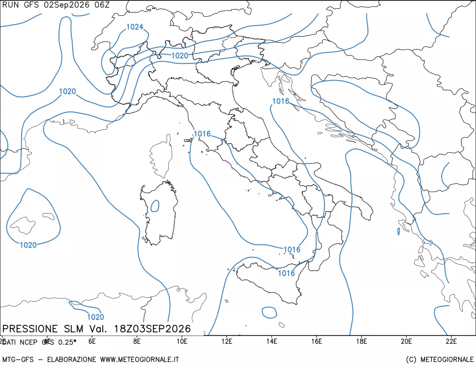 mappa Pressione sul livello del mare