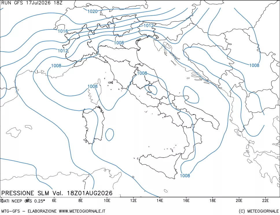 mappa Pressione sul livello del mare
