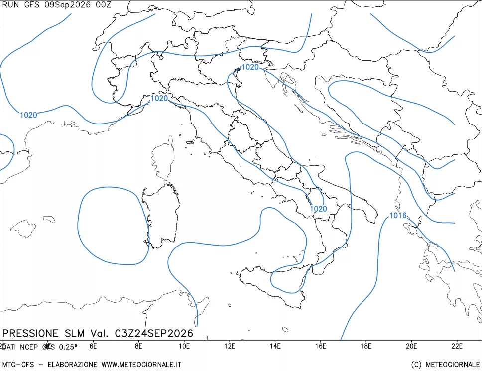 mappa Pressione sul livello del mare