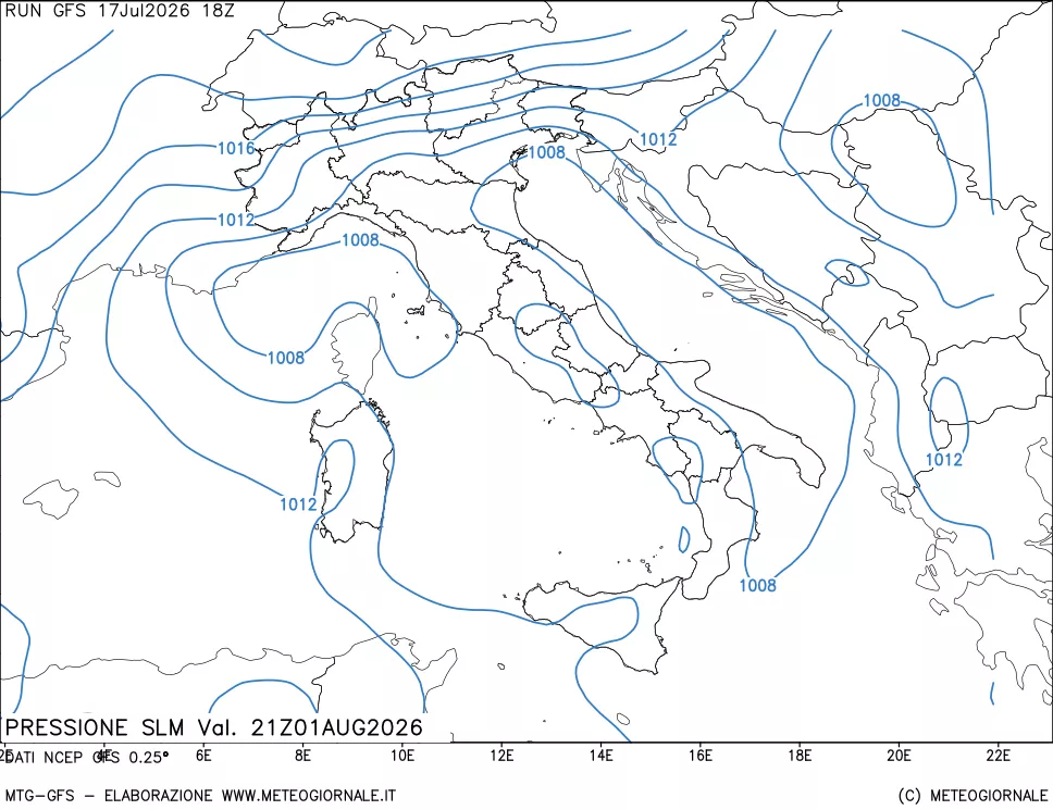 mappa Pressione sul livello del mare