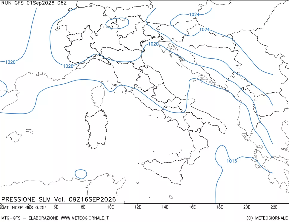 mappa Pressione sul livello del mare