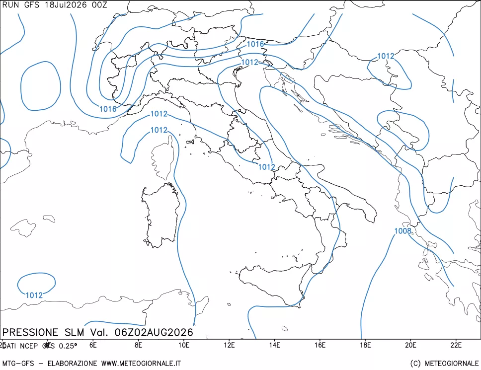 mappa Pressione sul livello del mare