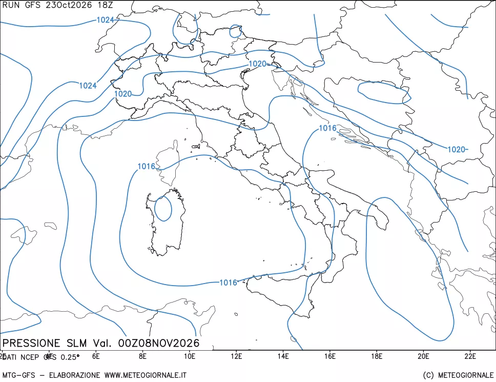 mappa Pressione sul livello del mare