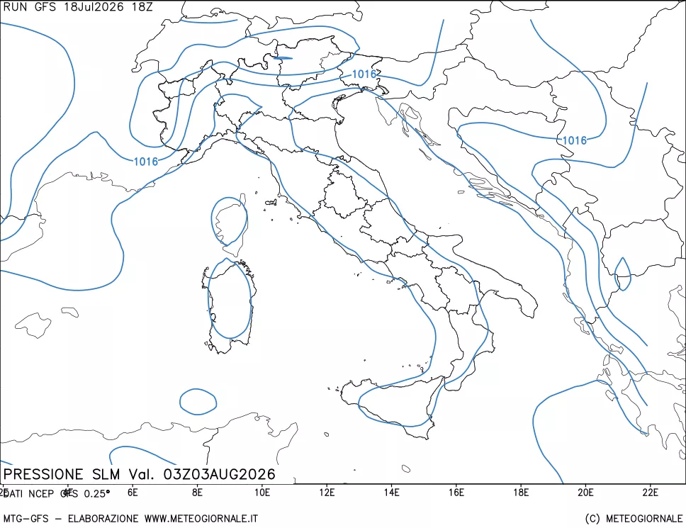 mappa Pressione sul livello del mare