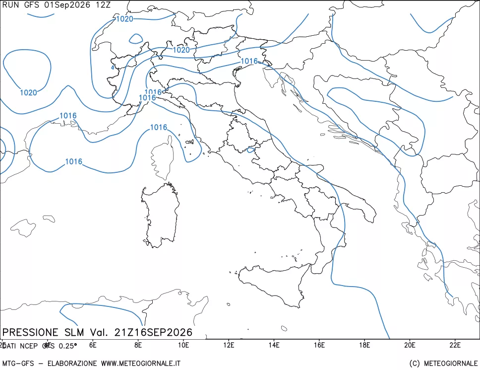mappa Pressione sul livello del mare