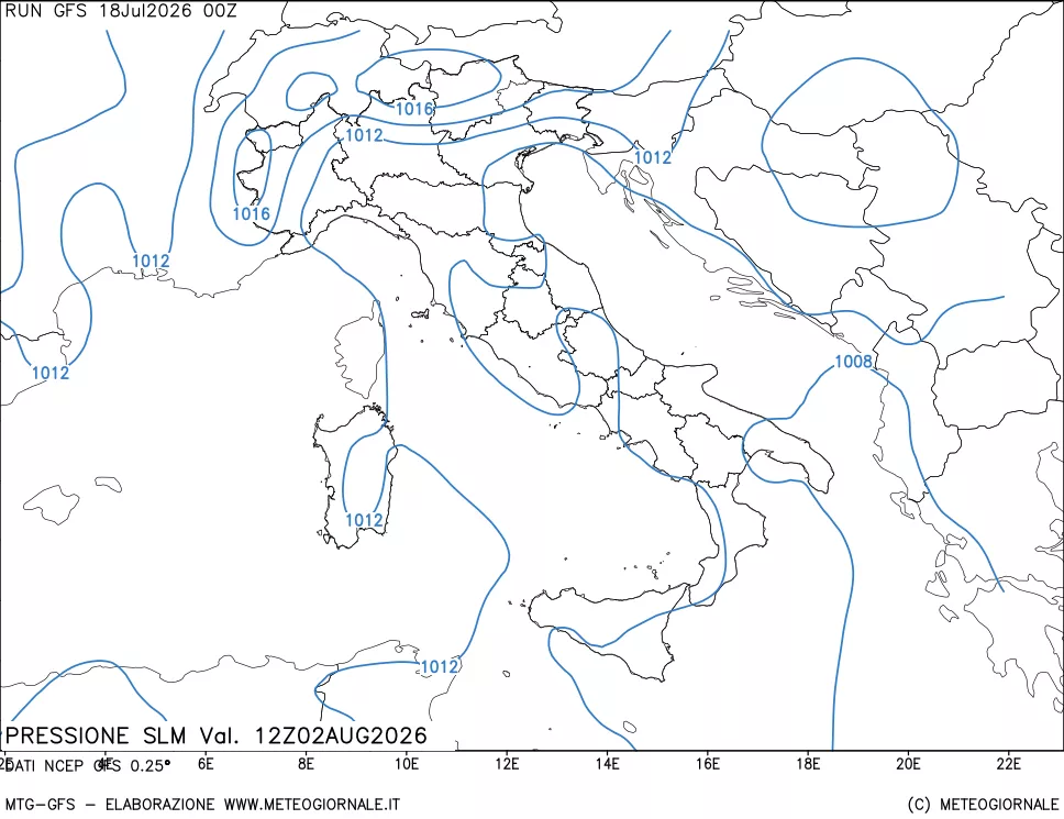 mappa Pressione sul livello del mare