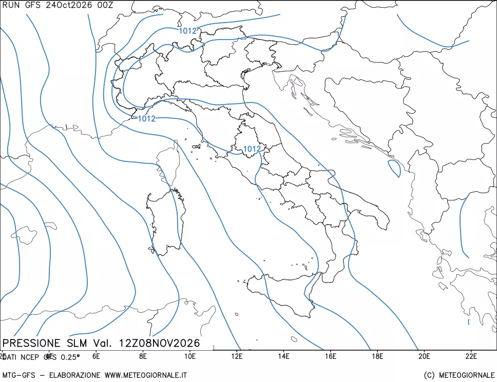 mappa Pressione sul livello del mare
