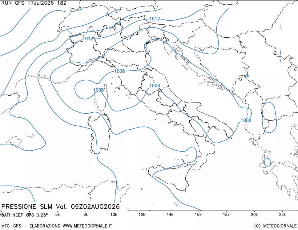 mappa Pressione sul livello del mare