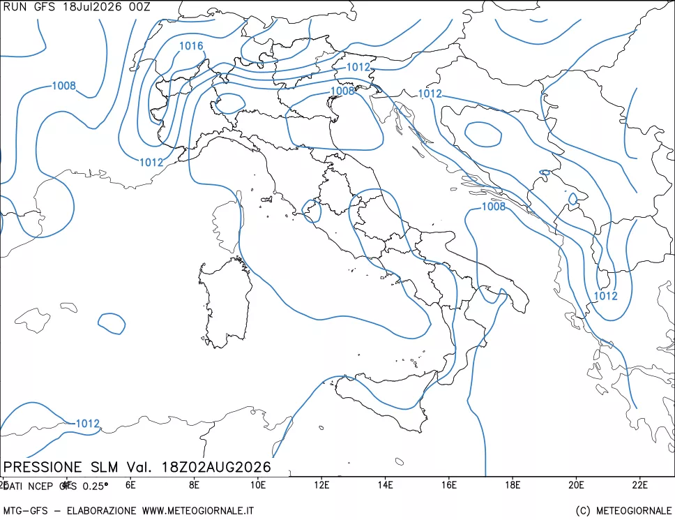 mappa Pressione sul livello del mare