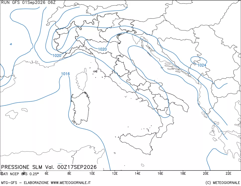 mappa Pressione sul livello del mare