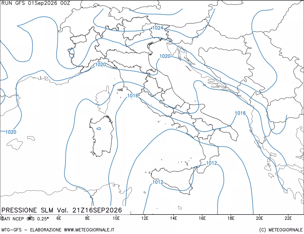 mappa Pressione sul livello del mare