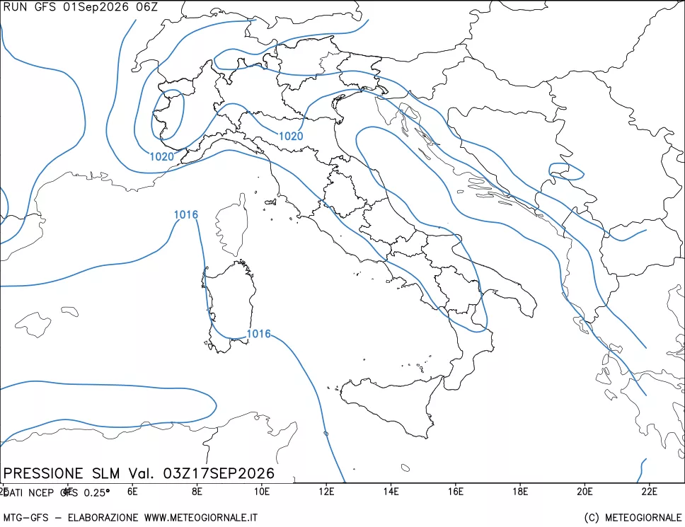 mappa Pressione sul livello del mare
