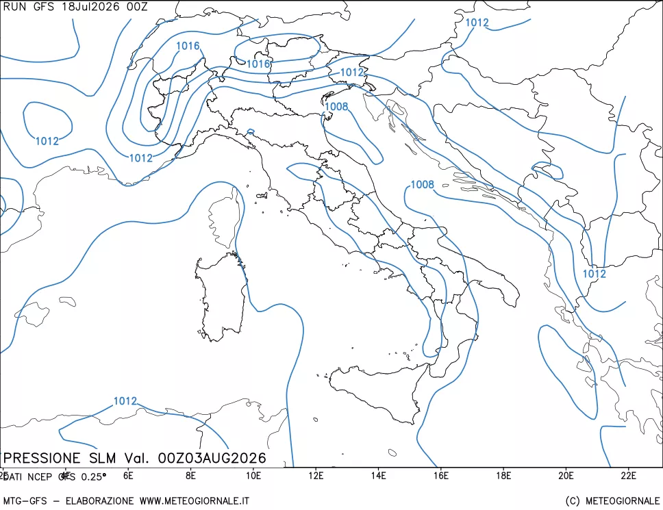 mappa Pressione sul livello del mare