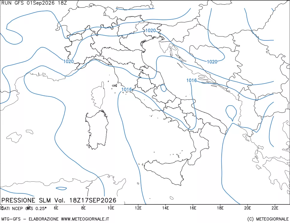 mappa Pressione sul livello del mare