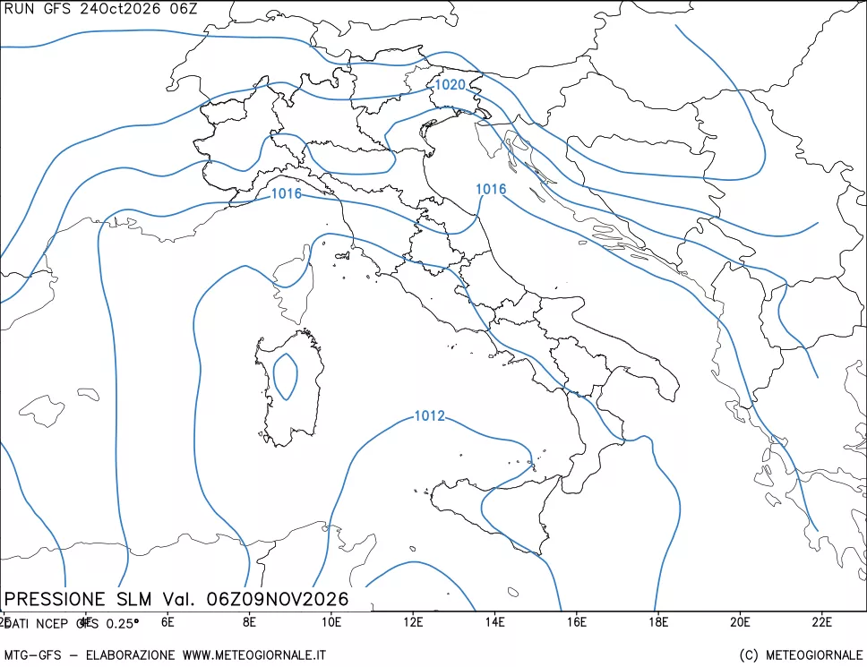 mappa Pressione sul livello del mare