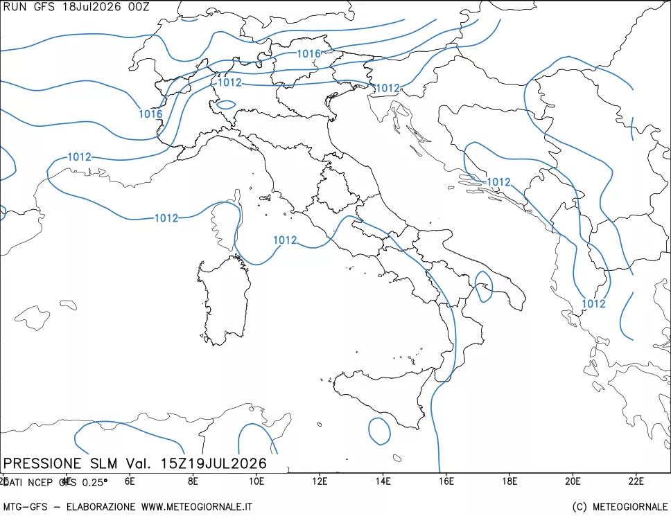 mappa Pressione sul livello del mare