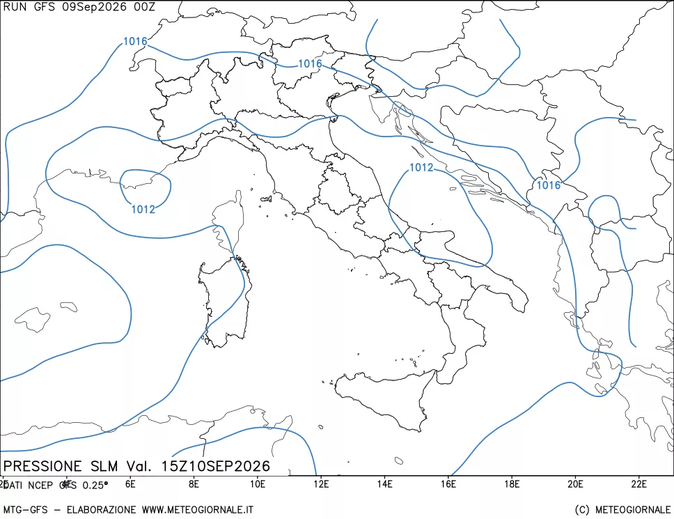 mappa Pressione sul livello del mare