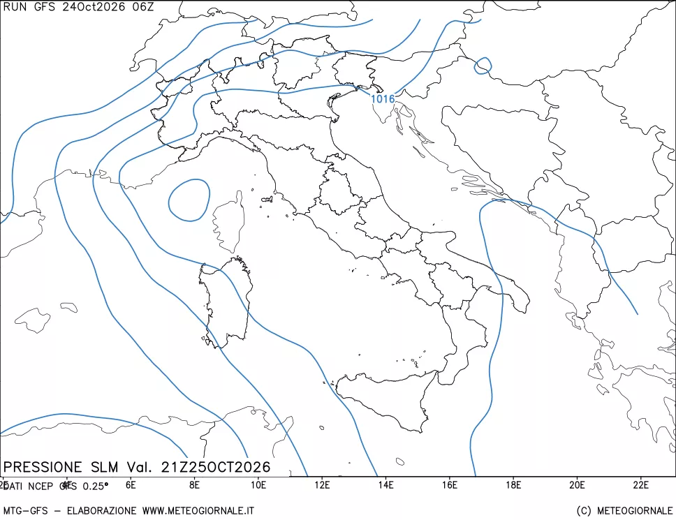 mappa Pressione sul livello del mare