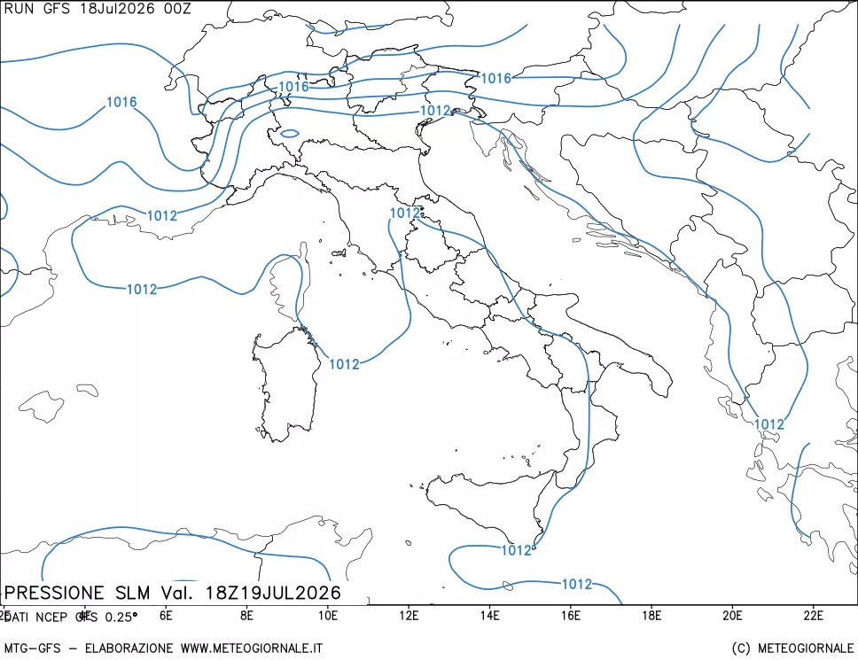 mappa Pressione sul livello del mare