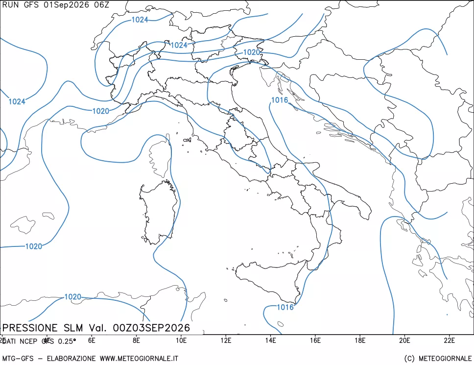 mappa Pressione sul livello del mare