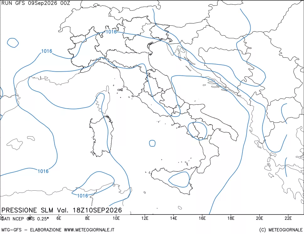 mappa Pressione sul livello del mare
