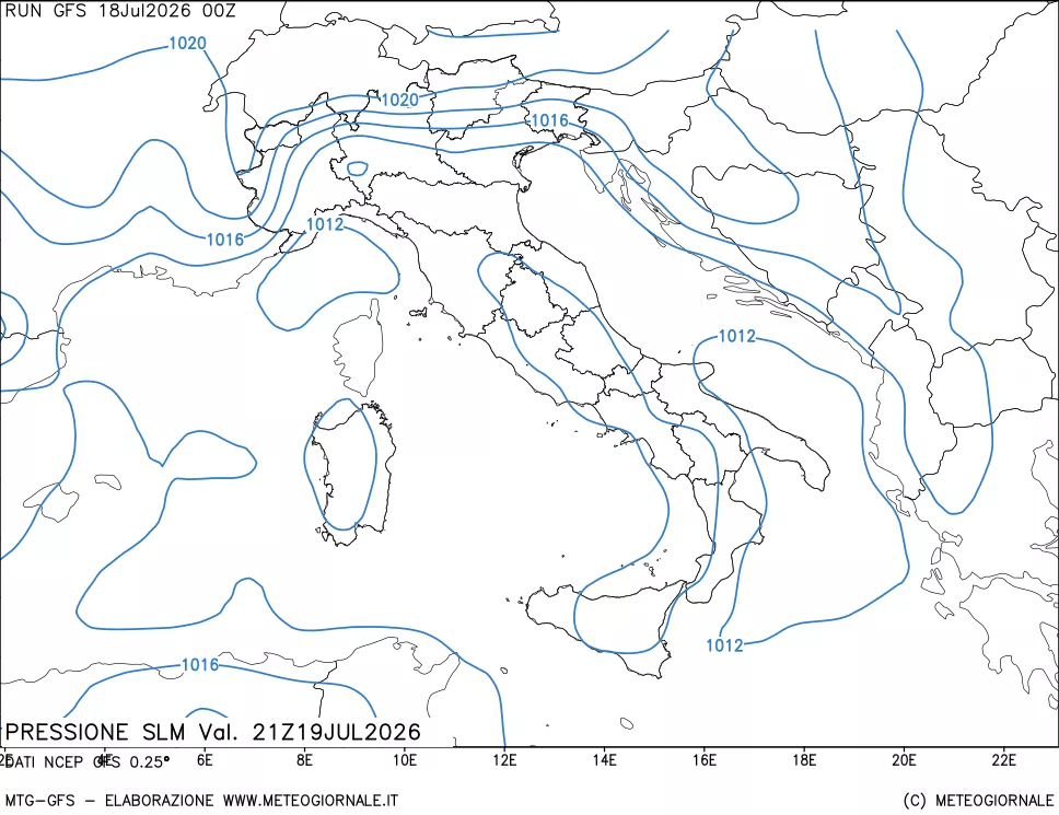 mappa Pressione sul livello del mare