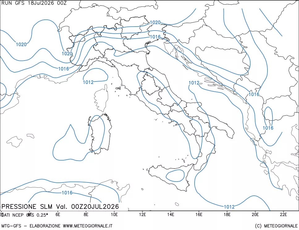 mappa Pressione sul livello del mare