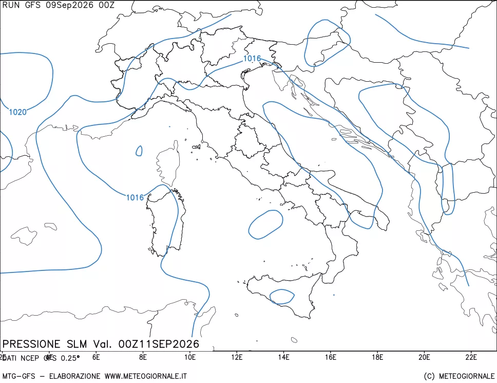 mappa Pressione sul livello del mare