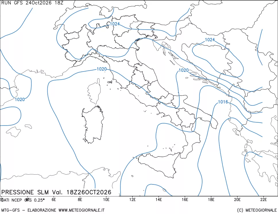 mappa Pressione sul livello del mare