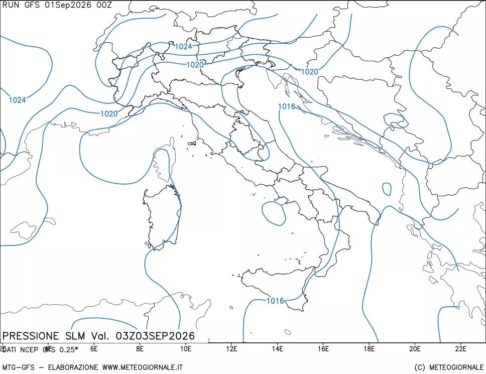 mappa Pressione sul livello del mare