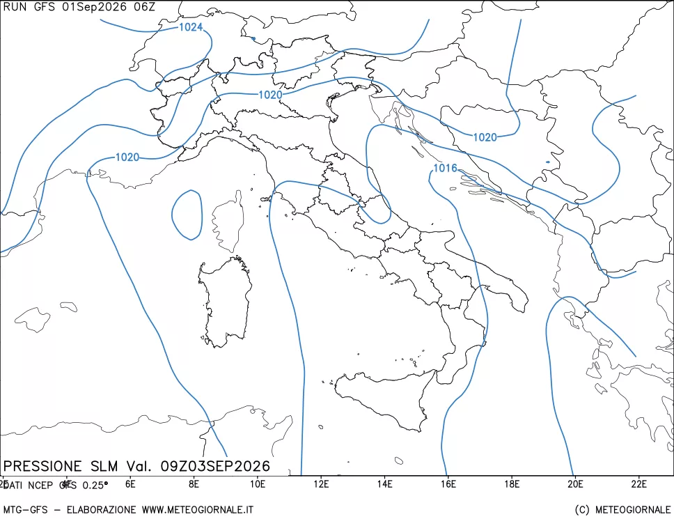 mappa Pressione sul livello del mare