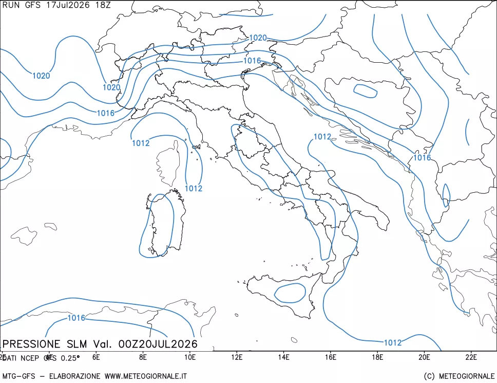 mappa Pressione sul livello del mare