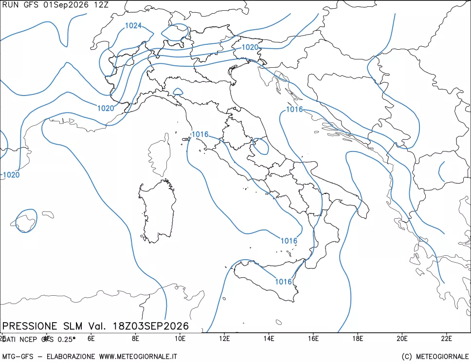 mappa Pressione sul livello del mare