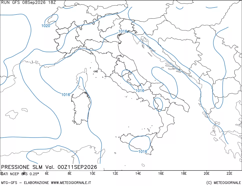 mappa Pressione sul livello del mare