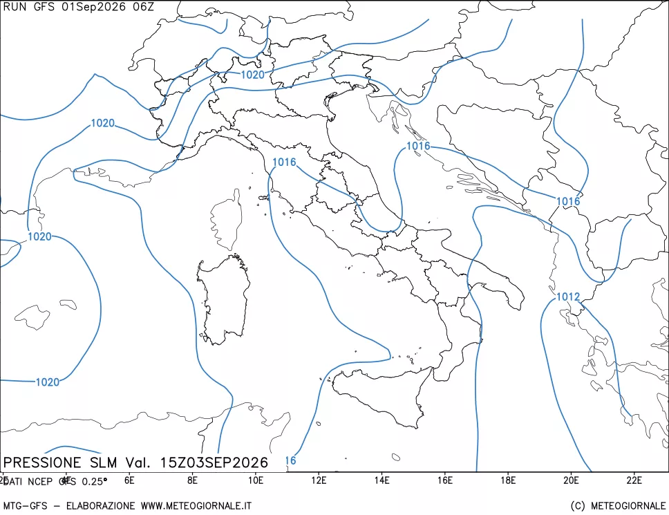 mappa Pressione sul livello del mare