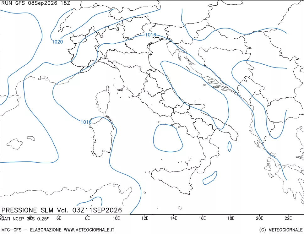mappa Pressione sul livello del mare