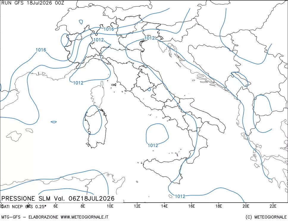 mappa Pressione sul livello del mare