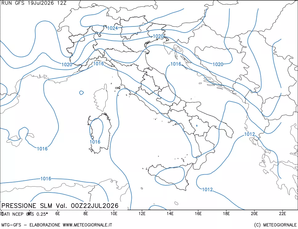 mappa Pressione sul livello del mare