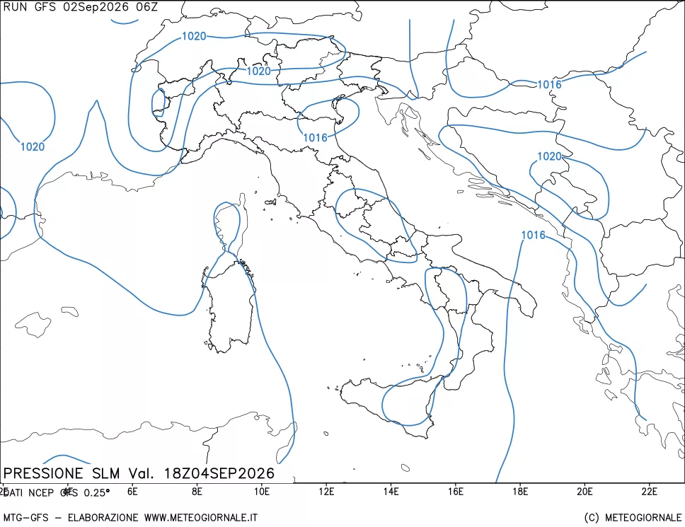 mappa Pressione sul livello del mare