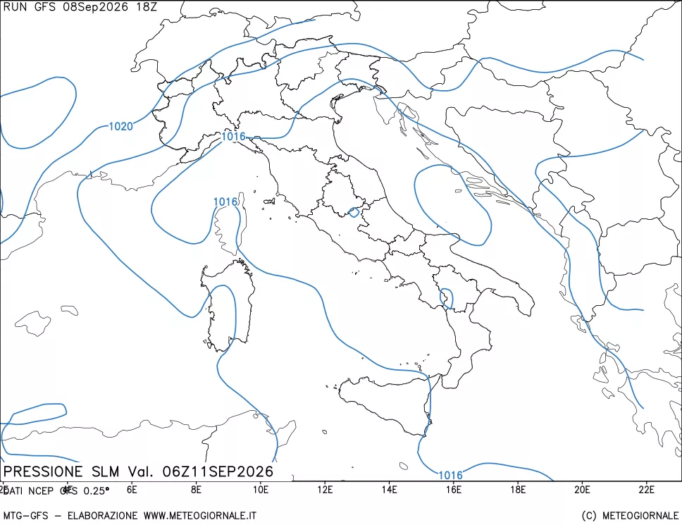 mappa Pressione sul livello del mare