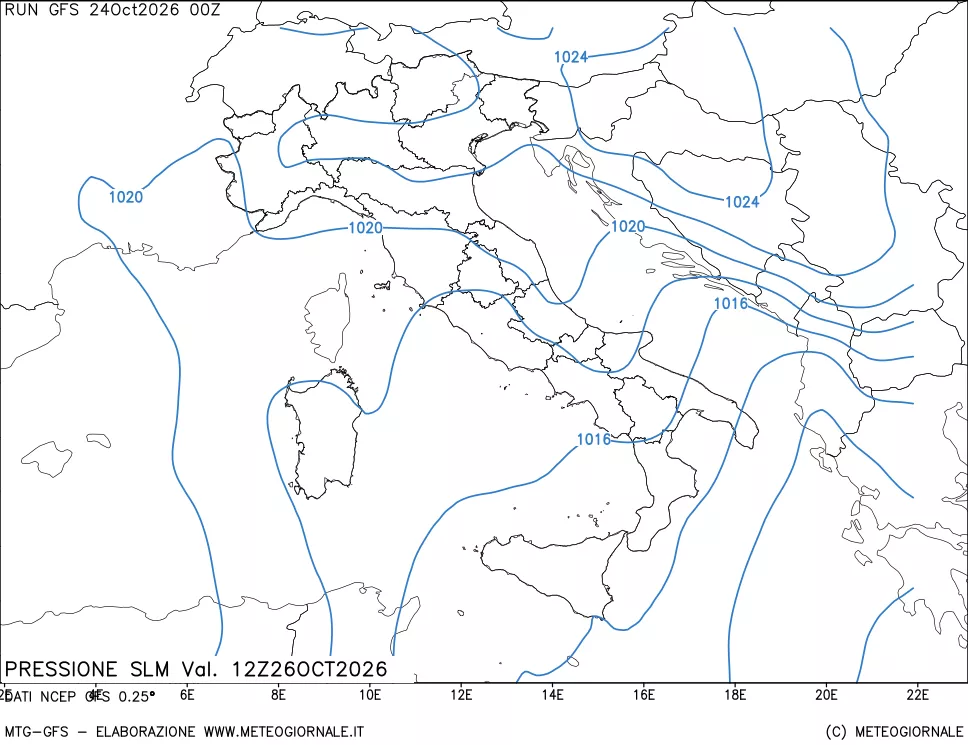 mappa Pressione sul livello del mare